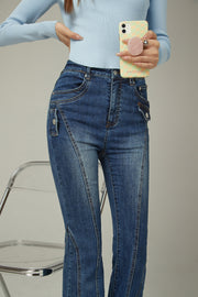 Washed Lined Stitched Semi Bootcut Denim Jeans