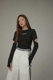 Waist Shirring Cutout Sleeves Top