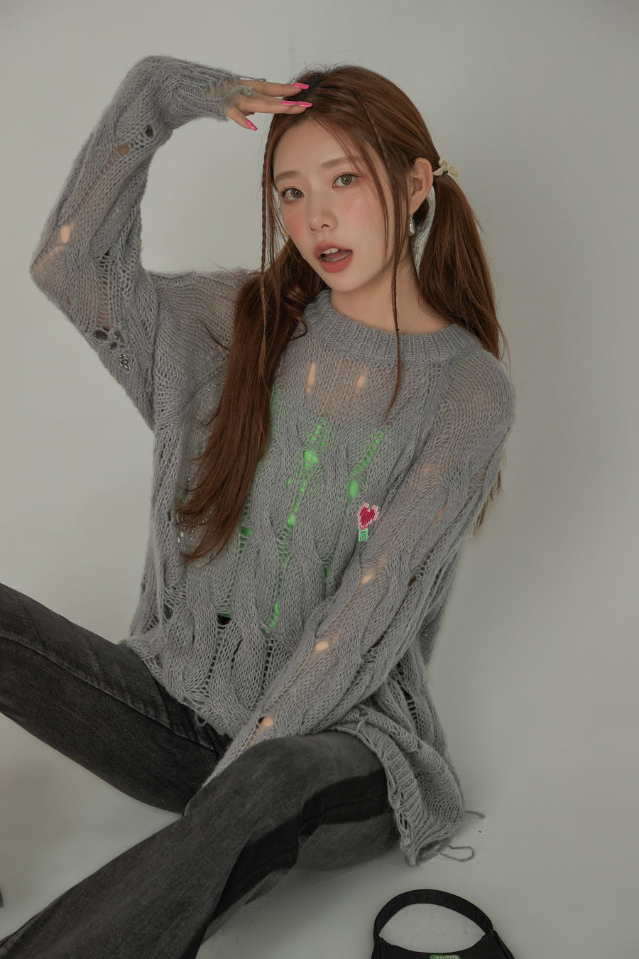 CHUU Color Distressed Knit Loosefit Sweater