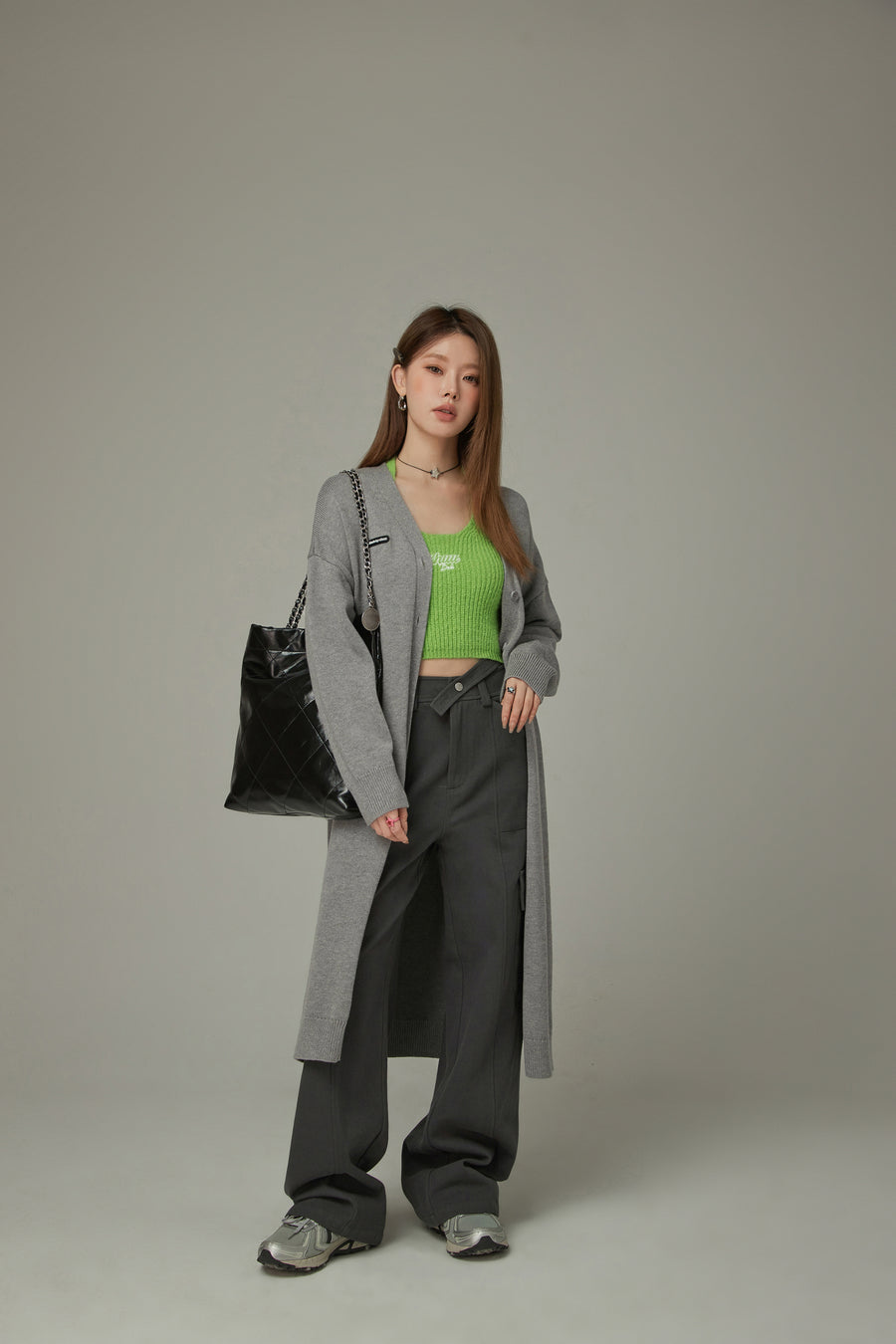 CHUU Slit Wrap Button Knit Long Cardigan