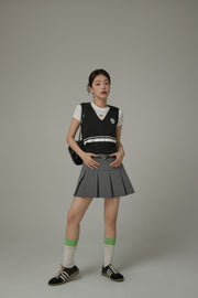 Knit Colorblock Open Collar Sleeveless Vest