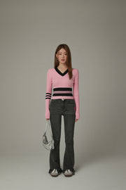 V-Neck Ribbed Knit Sweater