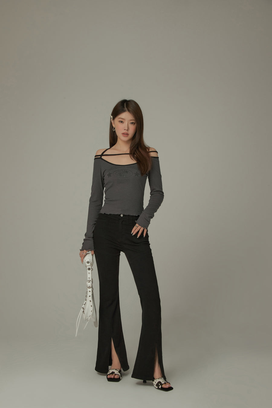 CHUU Chest Strings Long Sleeves Top