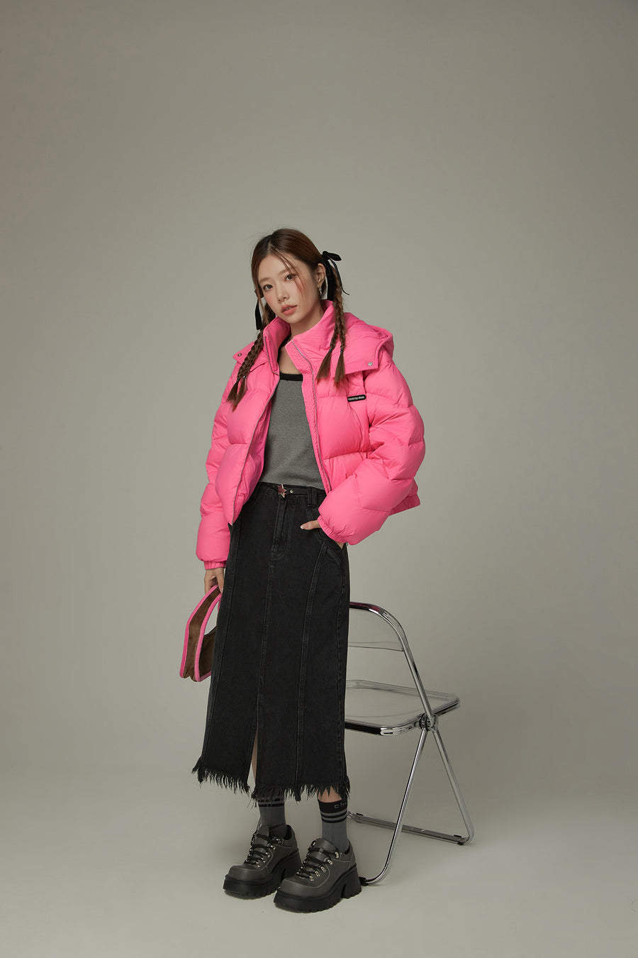 CHUU Colored Hooded Simple Padded Jacket