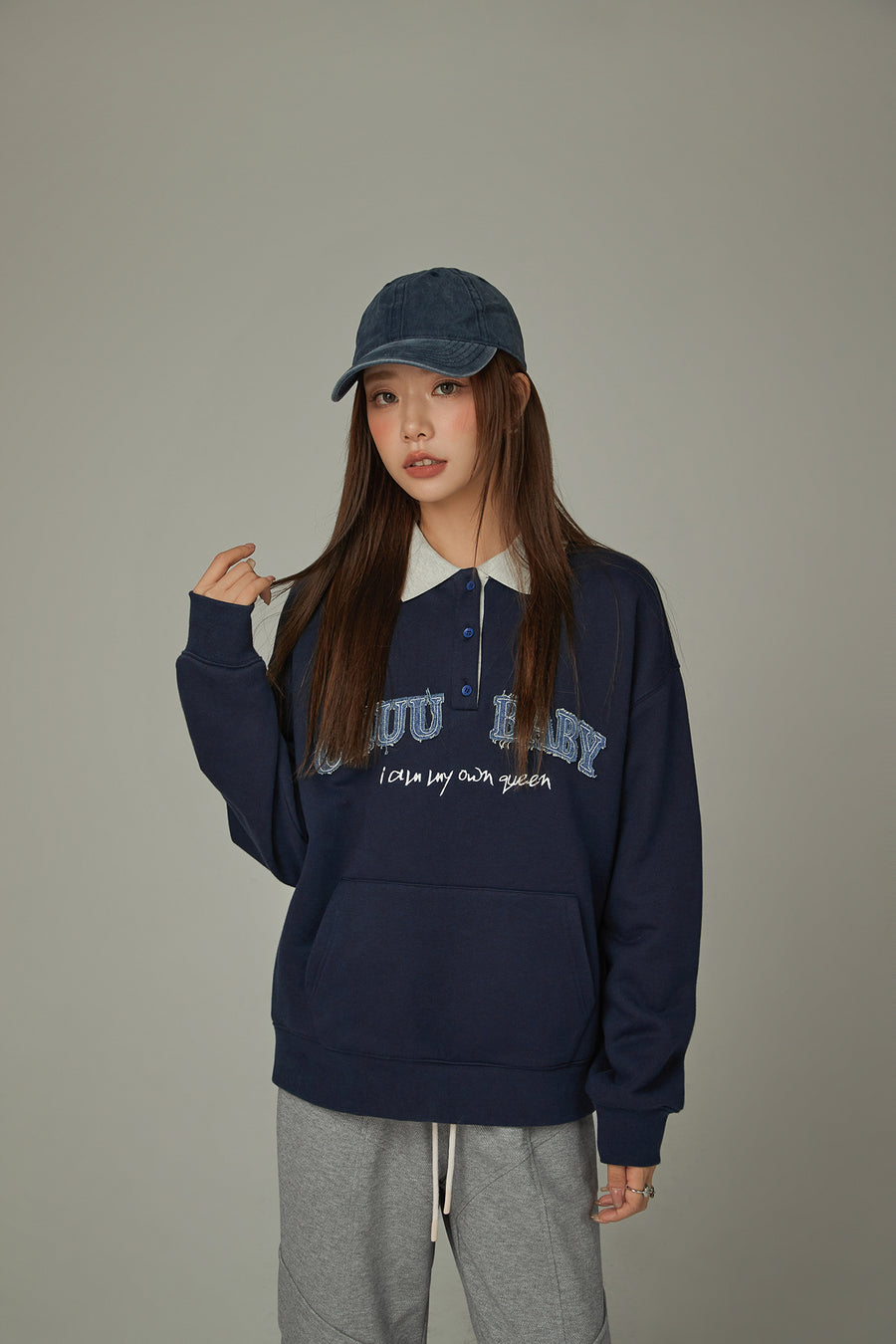 CHUU Polo Neck Boxy Sweatshirt