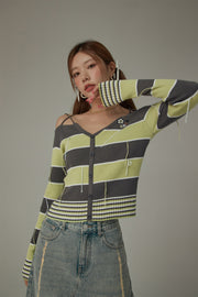 Color Combination Stripe Off The Shoulder Knit Sweater