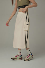 Side Line Pocket Logo Sporty Long Sweat Skirt