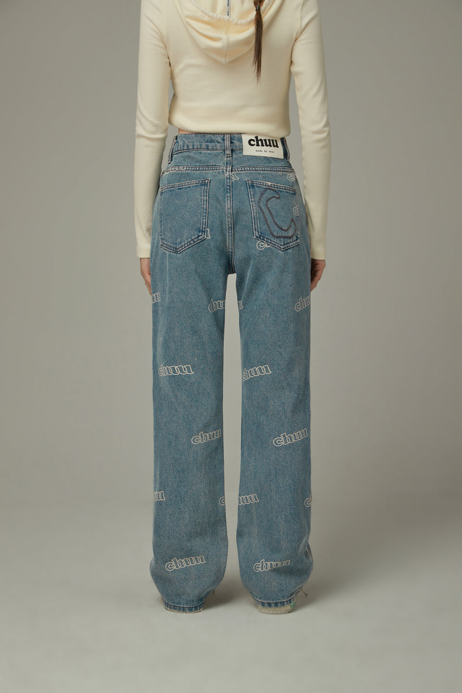 CHUU Logo Lettering Bootcut Denim Jeans