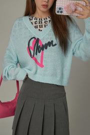 Logo Heart V-Neck Knit Sweater