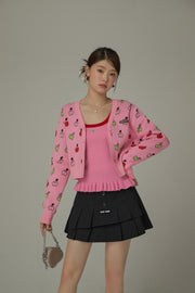 Cherry Hearts Knit Button Cardigan