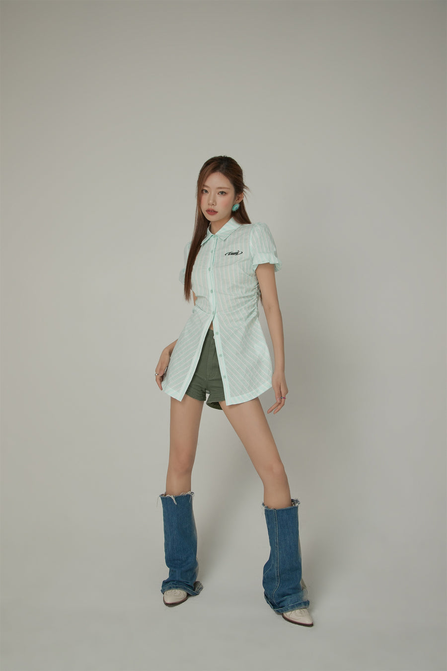 CHUU Puffy Short Sleeve Stripe Shirt