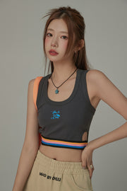 Rainbow Line Banding Open Back Sleeveless Crop Top