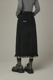 Slit Fringed Hem Long Skirt