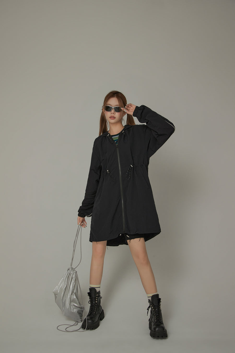 CHUU Basic Cinched String Hooded Jacket