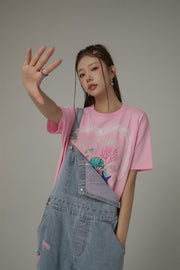 Ruffle Heart Printed Loose Fit T-Shirt