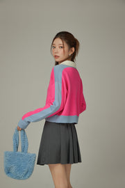 Open Collar Color Knit Sweater