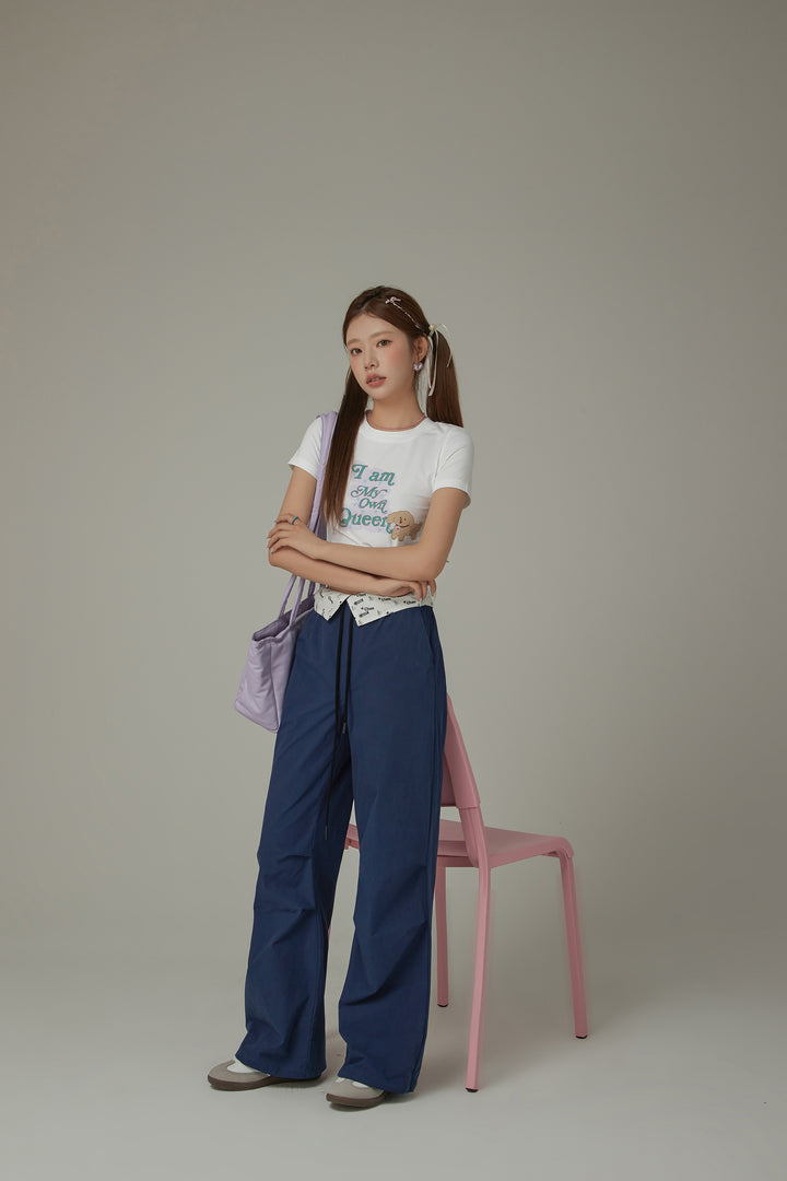 Color Matching Folded Waist Collar String Pants