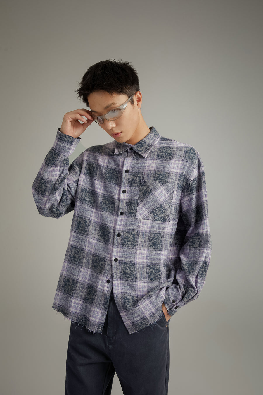 CHUU Vintage Check Long Sleeve Shirt