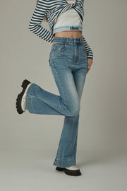 Ripped Pocket Cutout Waist Bootcut Jeans