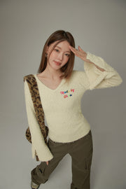 Rainbow Logo V-Neck Knit Sweater