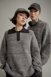 Polo Neck Color Combination Knit Sweater