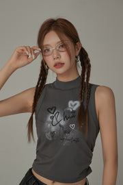 Size Doesnt Matter Heart Shirring Sleeveless Top