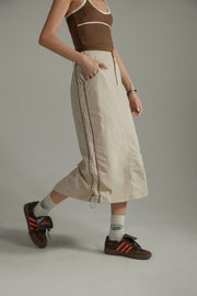 Retro Solid Color Drawstring Long Skirt