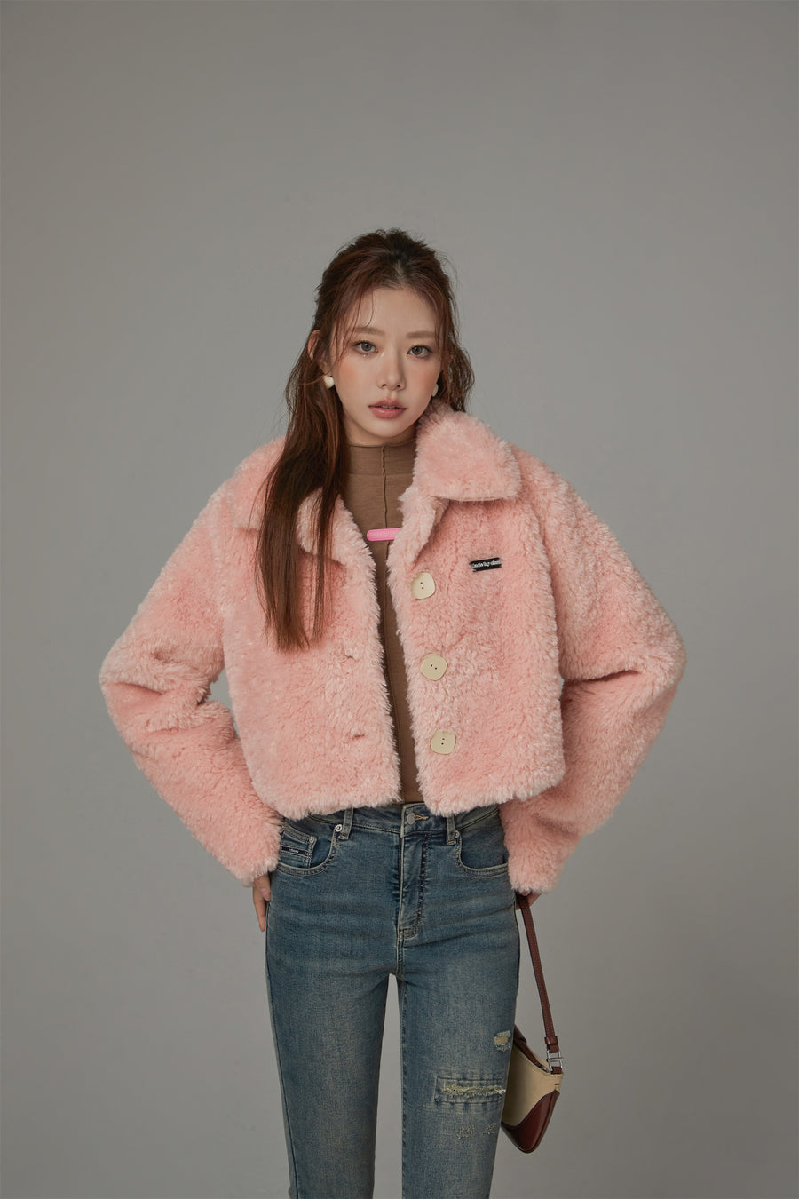 CHUU Fleece Collar Button Jacket