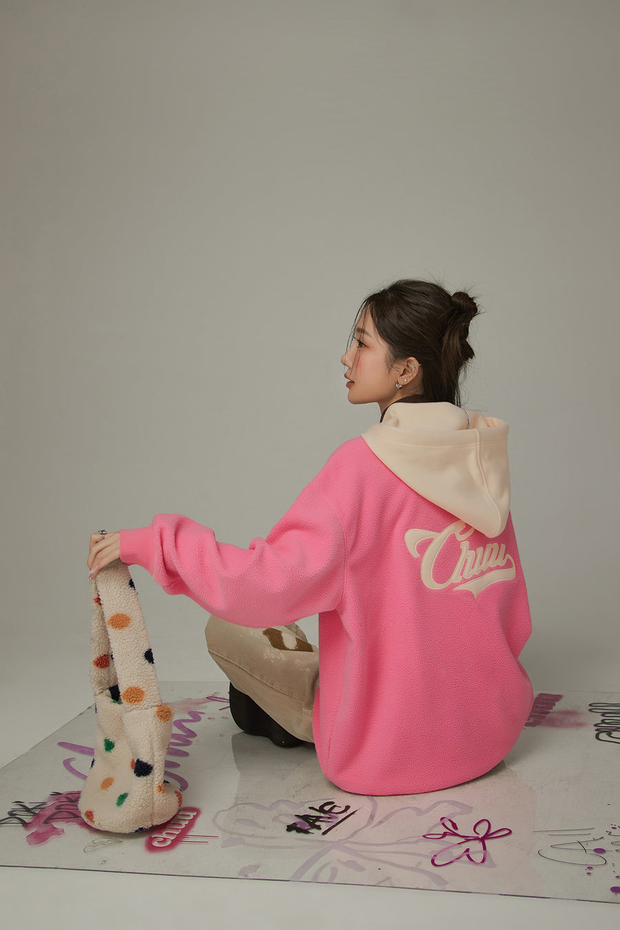 CHUU Fleece Color Combination Hoodie