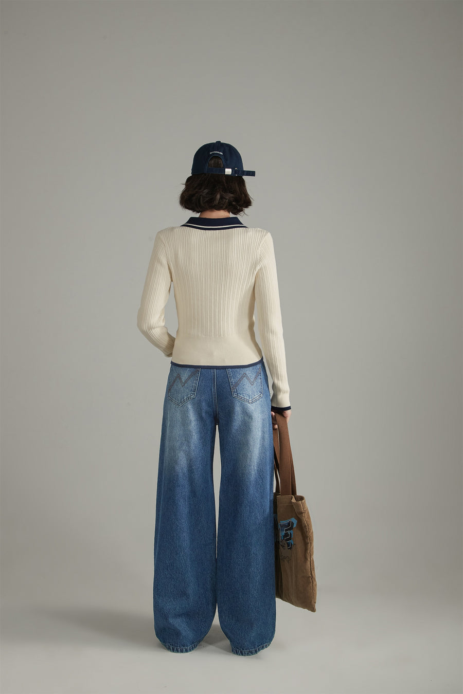 CHUU Polo Neck Color Combination Knit Top