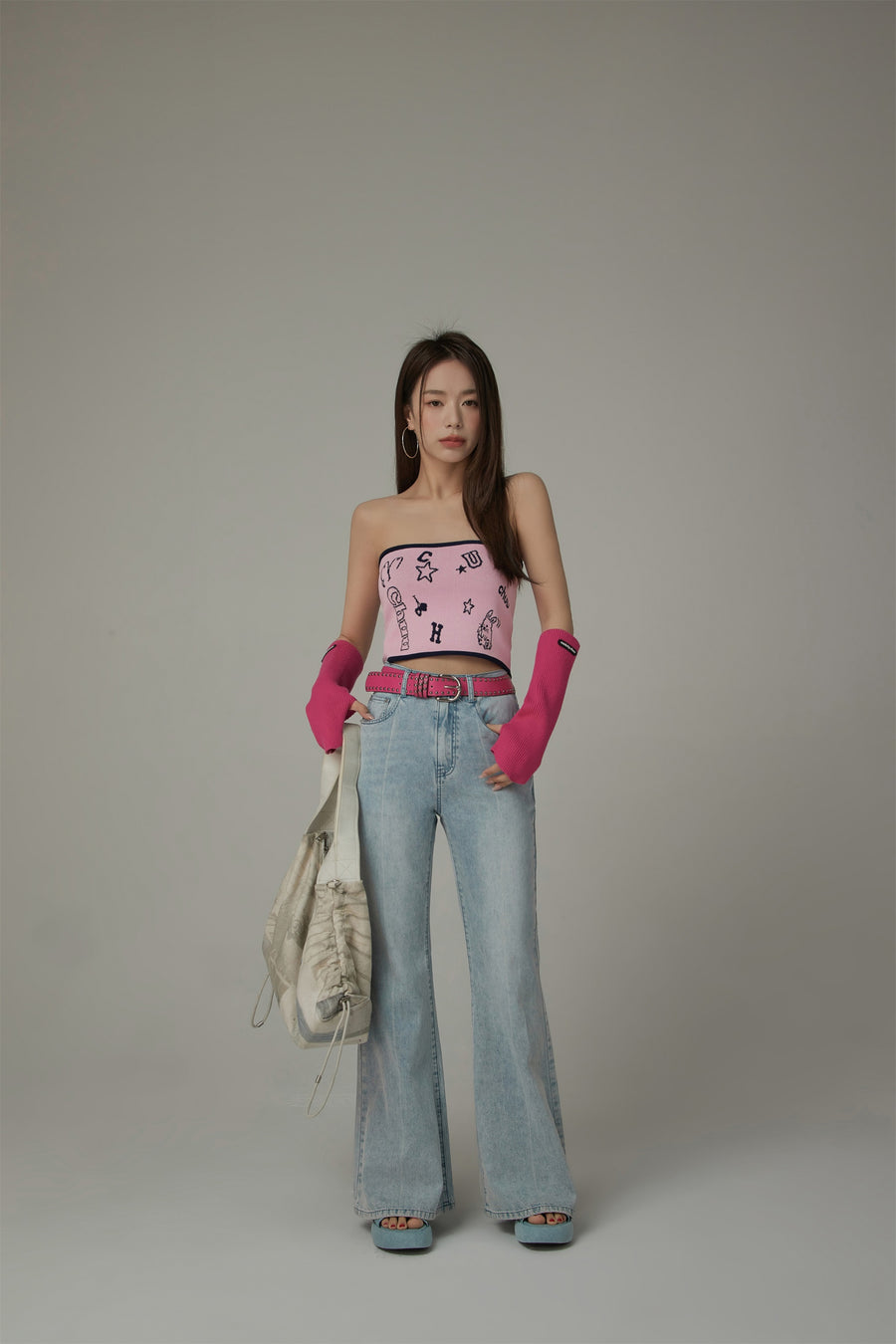 CHUU Chuu Colored Printed Tube Top