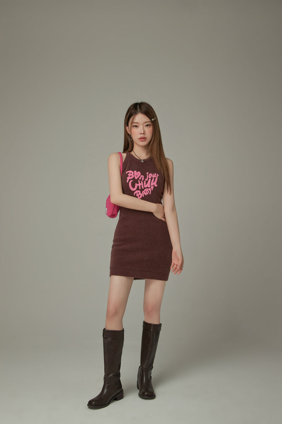 CHUU Bonjour Heart Logo Knit Dress