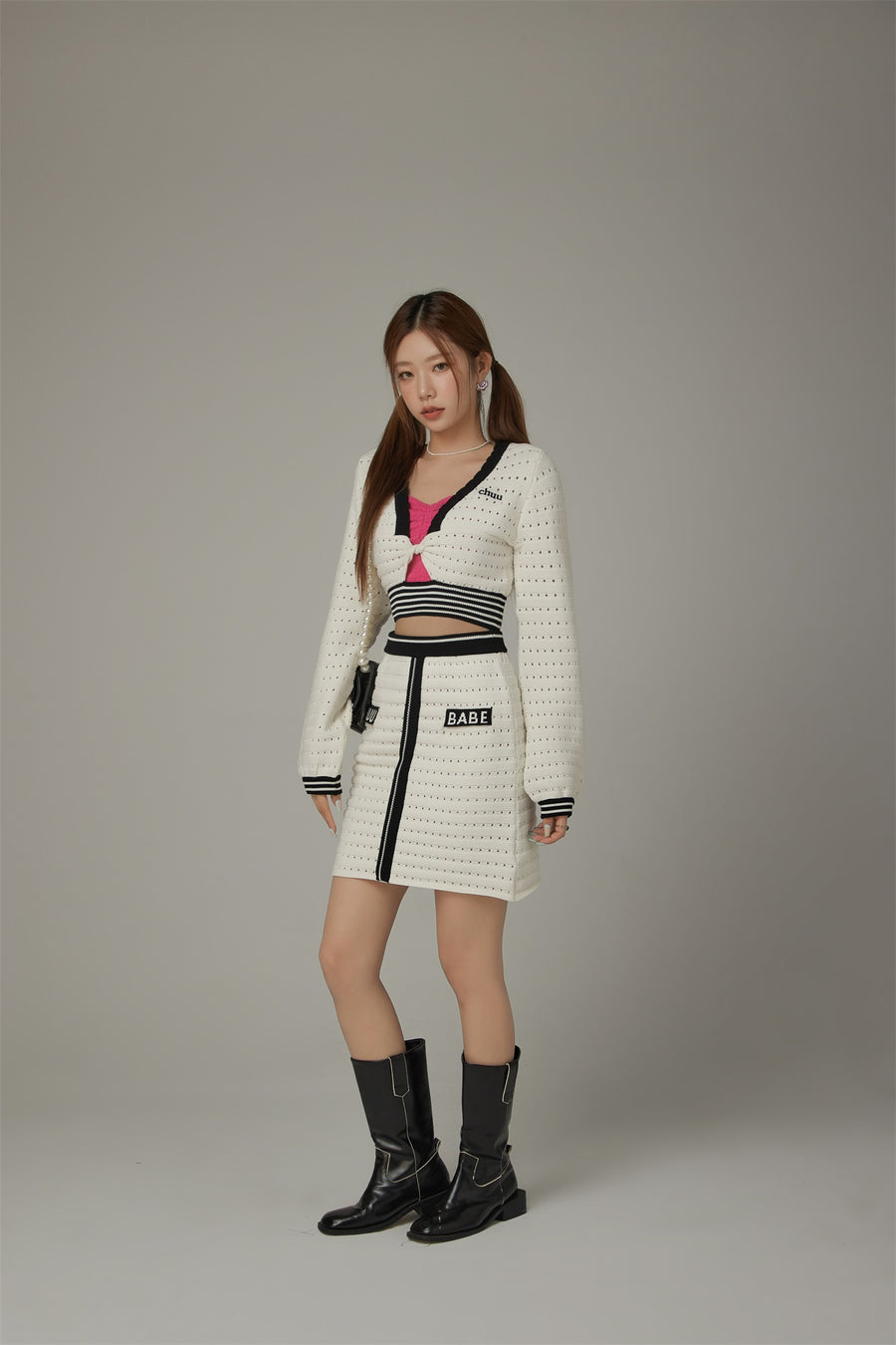 CHUU Twist Stripe Knit Crop Top