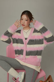 V-Neck Color Combination Stripe Knit Cardigan