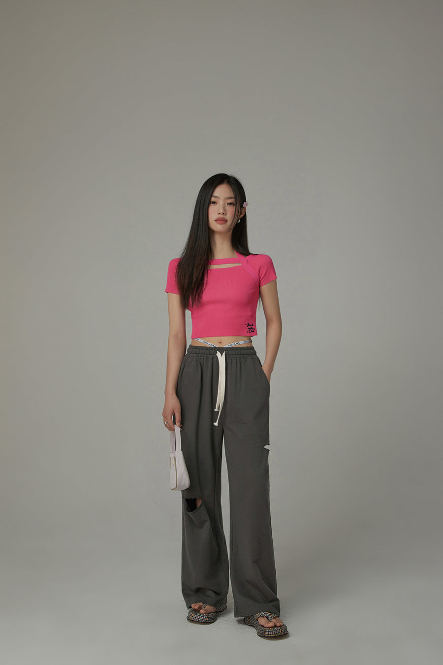 CHUU Halter Neck Banding Basic Short Sleeve Knit Crop Top