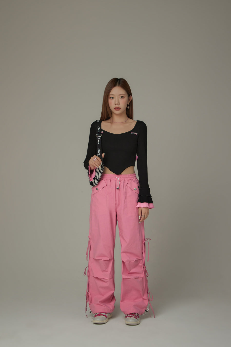 CHUU Size Ribbon Color Wide Pants