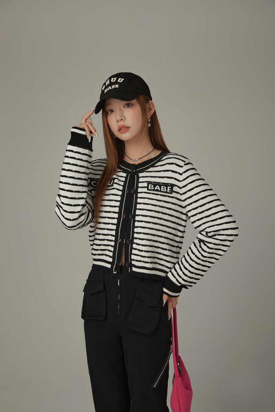 CHUU Lettering Color Combination Cardigan