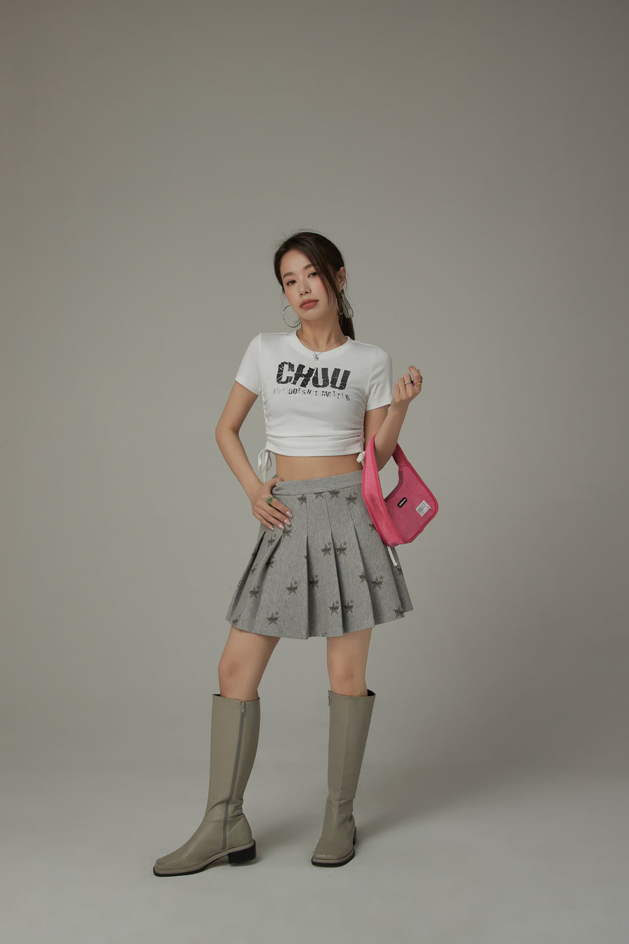 CHUU Size Doesnt Matter Side String Cropped T-Shirt