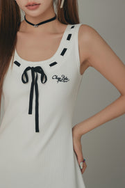 Ribbon Tie Logo Sleeveless Dress