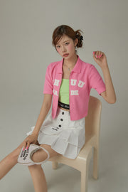 Logo Color Waffle Short Sleeve Zip-Up Top