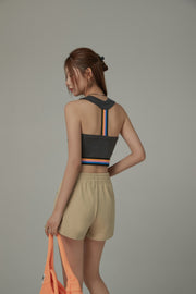 Rainbow Line Banding Open Back Sleeveless Crop Top