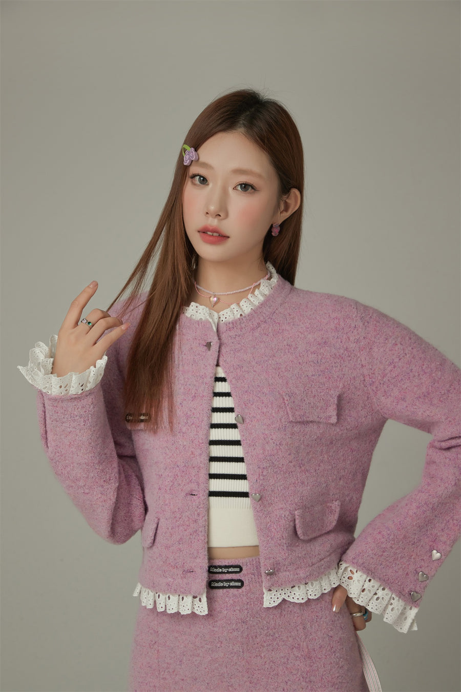 CHUU Lace Heart Button Cardigan