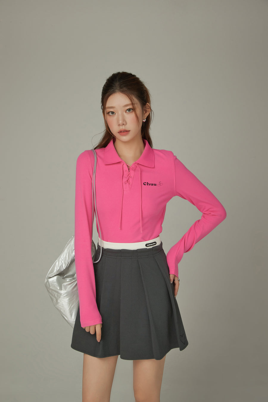 CHUU Colored Eyelet Tie Up T-Shirt