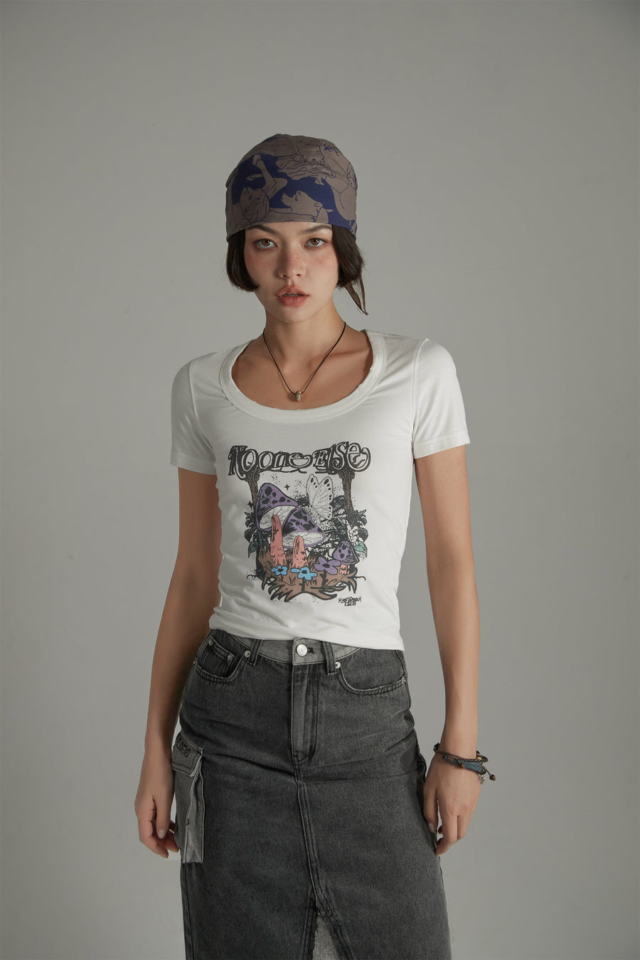 CHUU Printed Mushroom Vintage Slim T-Shirt