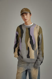 Color Pattern Loose Fit Knit Sweater