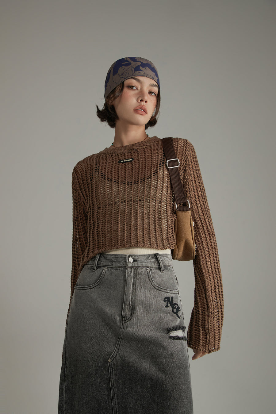 CHUU See Through Crop Knit Long Sleeve Sweater