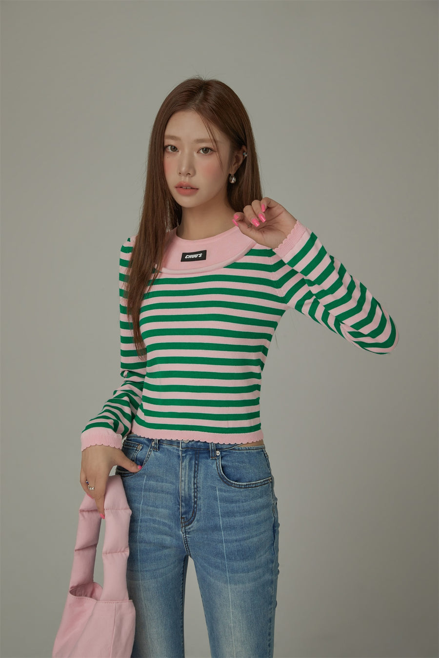 CHUU 2-Layer Stripe Long Sleeves Top