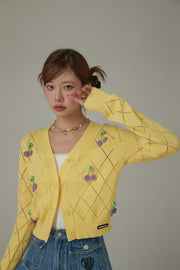 Argyle Knit Cherry Button Cardigan