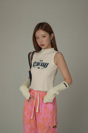 Size Doesnt Matter High Neck Logo Sleeveless Top