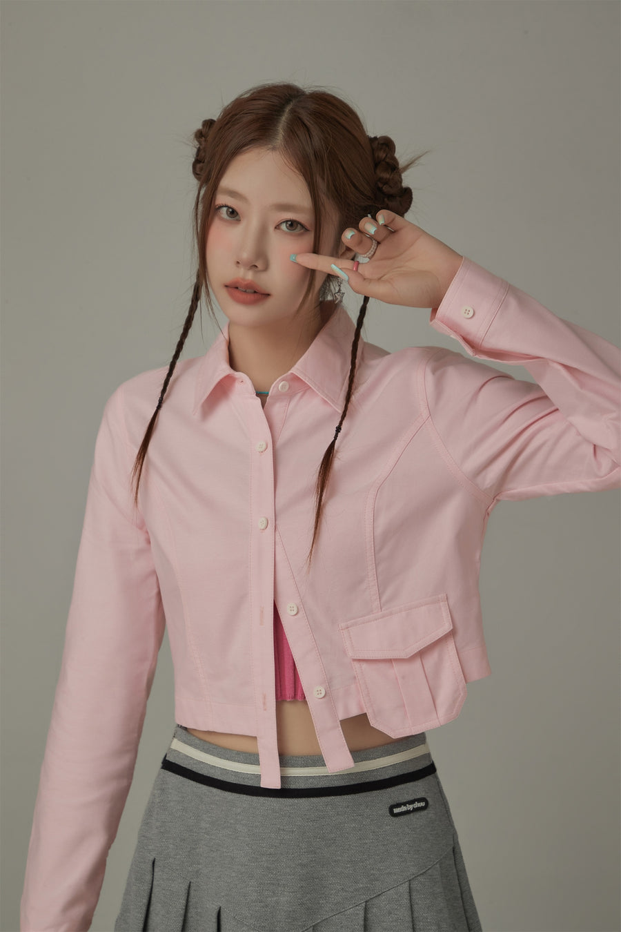 CHUU Point Pocket Semi Cropt Shirt